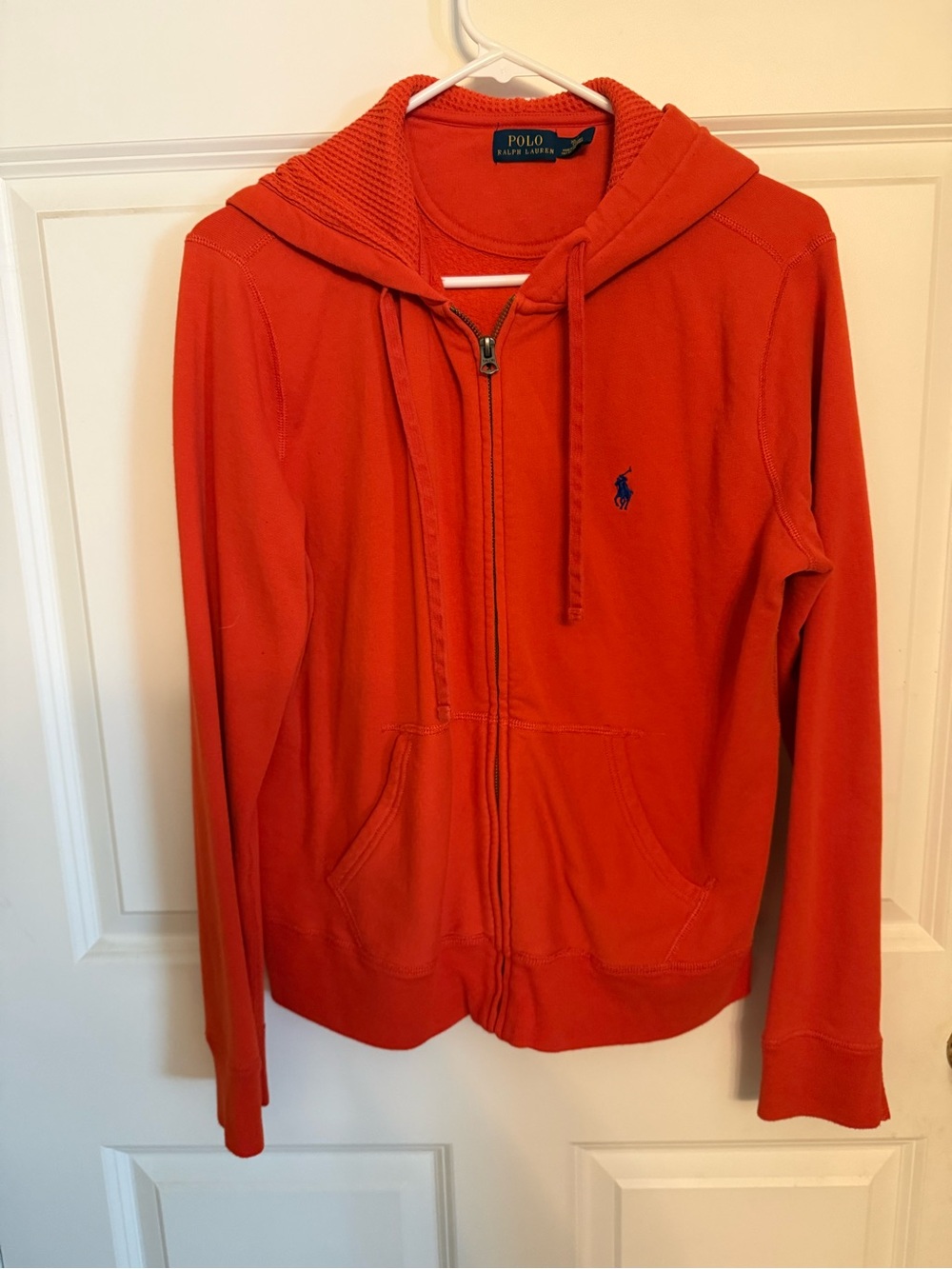 Polo Ralph Lauren Men's XL Orange Full Zip Hoodie Waffle Knit Lined